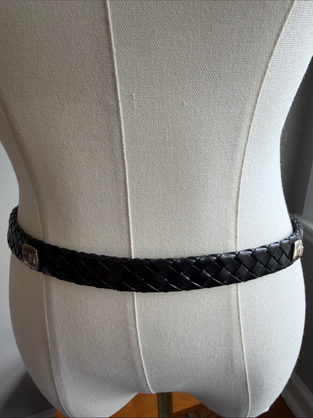 90s Brighton Black Leather Woven and Crocodile Belt - Skinny, Size L - Picture 14 of 16